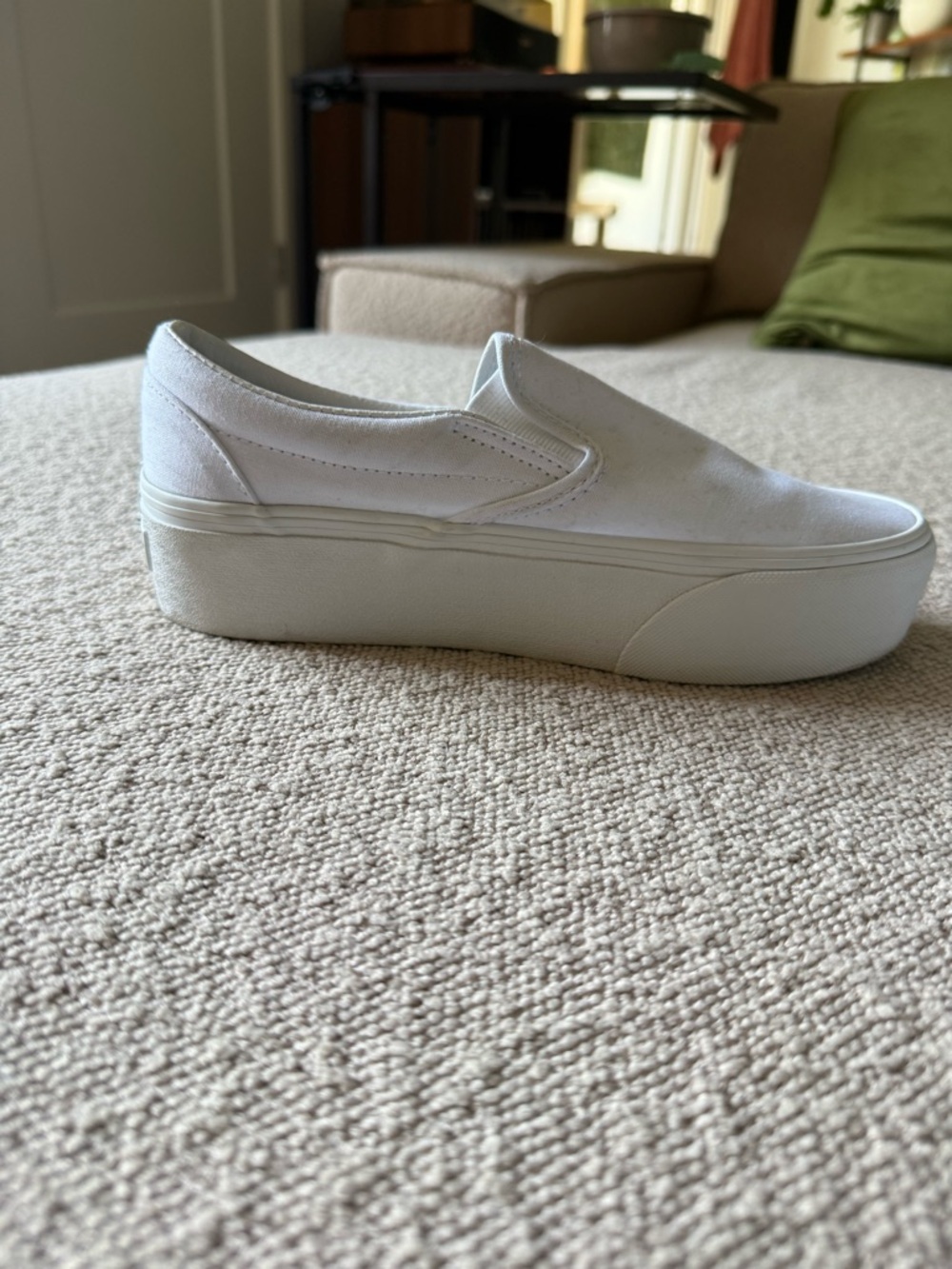 Vans Women’s Platform White Slip-On Canvas Sneakers - Picture 5 of 10